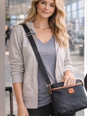 Bric’s Milano Black Nylon Crossbody Bag Leather Trim Lightweight Travel Purse
